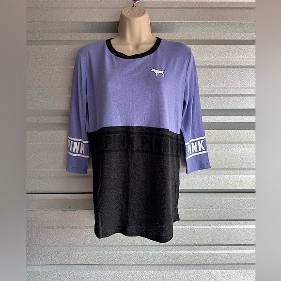 Victoria’s Secret PINK! Purple and Gray Quarter Sleeve Tee Shirt Size XS NWT - Picture 1 of 11
